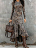 Vintage Polyester Flare Hem Midi Dress（Includes belt）