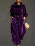 Vintage brown velvet hoodie and loose-fitting trousers set（Includes belt）