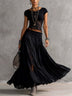 Black Sheer Lace-Paneled Top and Pleated Maxi Skirt Set