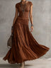 BROWN LACE-PANELED TOP AND PLEATED MAXI SKIRT SET