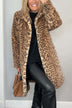 Stylish Leopard Print Lapel Faux Fur Mid-length Coat