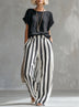 Cozy Loose-fit Striped Faux Cotton-linen Two-piece Set