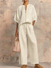 Casual Loose Solid Color Zipper Round Neck Wide-Leg Pants Set