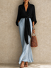 Black Blue Two‑Piece Outfit, Wrap Kimono Top & High Waist Wide Leg Pants Set