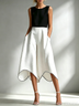 Women Black-White Sleeveless Wide Leg Two Piece Set Asymmetric