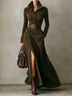 Suede-Effect Convertible Collar Shirt And Skirt Set Two Piece Matching Set