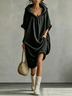 Loose-Fit Hooded Casual Cape-Style Midi Dress