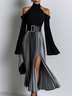 Off-Shoulder Knit Top and Pleated Skirt Elegant Two-Piece Set