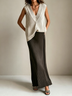 Ribbed Knit Vest And Pleated Maxi Skirt Two Piece Outfit