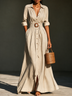 Linen Blend Button Down Maxi Shirt Dress With Waist Belt
