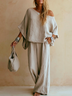 Casual Solid-Color Loose Linen Top And Trousers Two Piece Matching Set