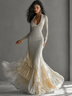 Deep V-Neck Long-Sleeved A-Line Mermaid Elegant Gown