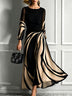 Abstract Print Round Neck Mesh Lantern Sleeve Maxi Dress