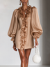 Ruffled Puff-Sleeve Loose Straight-Cut Mini Dress