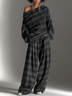 Loose Off-Shoulder Plaid Top and Pants Chic Two-Piece Set