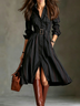 Elegant Professional Striped A-Line Lapel Midi Shirt Dress