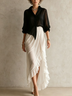 Black White Contrast Chiffon Shirt Top Ruffle High‑Low Hem Skirt Two Piece Set