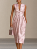 Blush Pink Marble Satin Midi Dress Sleeveless Pleated Waist Dress