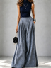 Navy Sleeveless Turtleneck Knit Top & Grey Plaid Pleated Wide Leg Trousers Two Piece Set