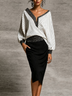 Women Two‑Piece Outfit, Striped Batwing Sleeve Blouse & High Waist Midi Skirt Set With