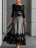 Black Lace Tulle Boat Neck 3/4 Sleeve Floral Applique Formal Gown Maxi Evening Dress