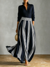 Half Zip Ribbed Knit Top And High Waist Striped Skirt Two Piece Set