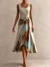 Women Tie‑Dye Midi Dress Square Neck Asymmetrical Hem Flowy Dress