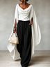 Draped Cowl Neck Cape Sleeve Top & High Waist Wide Leg Pants Two‑Piece Set