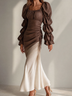 Brown Gradient Square Neck Tiered Puff Sleeve Ruched Waist Mermaid Long Dress