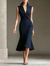 Women Sleeveless Blazer Midi Dress, V Neck Wrap Fishtail Bodycon Office Dress