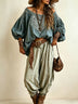 Loose Embroidered Puff-Sleeve Top and Harem Pants – Bohemian Country-Style Two-Piece Set