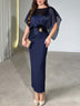 Elegant Chiffon Cape Evening Dress with Waist Buckle